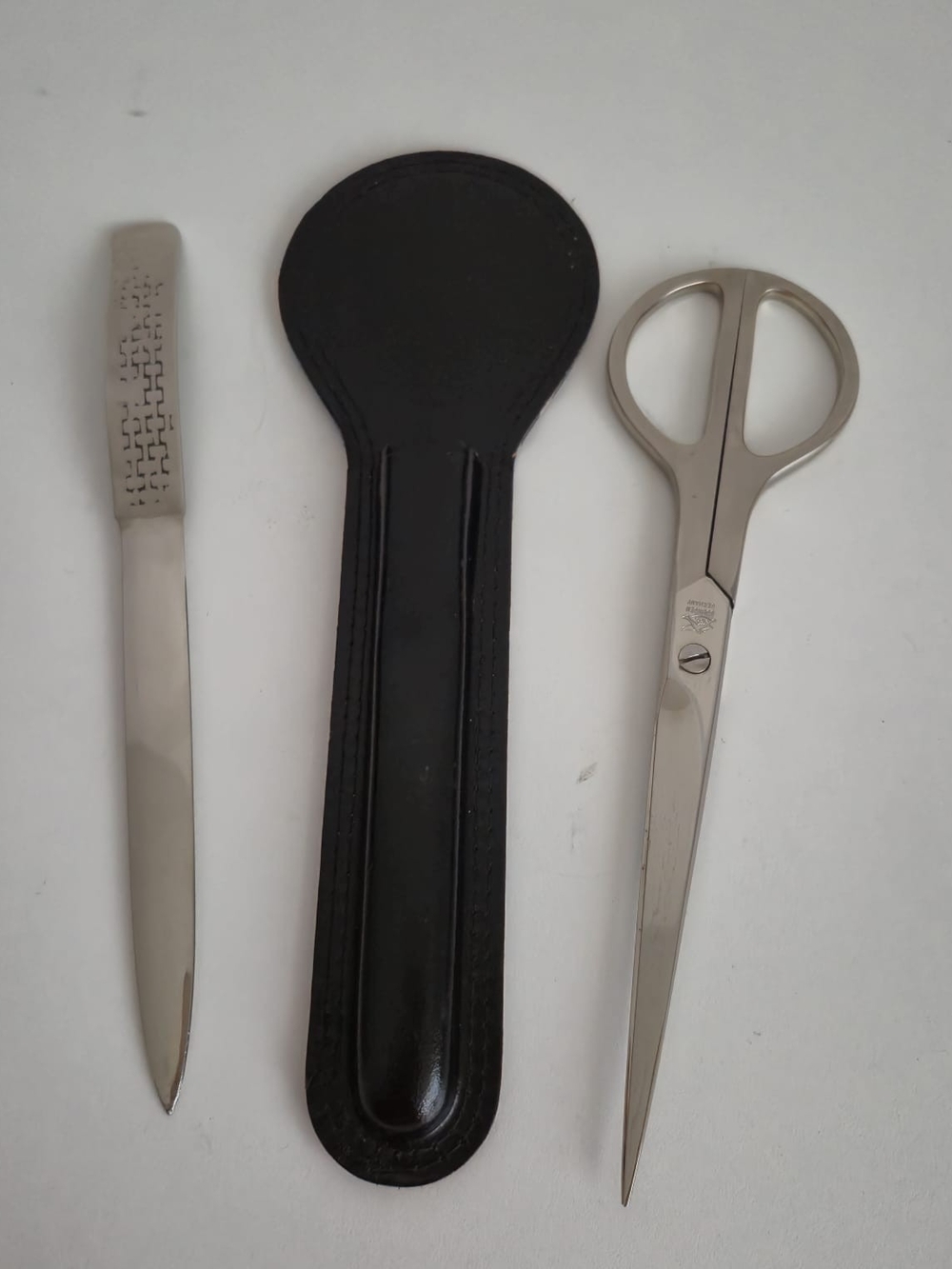 Vintage Lerche Solingen  Scissors & Letter Opener Desk Set with Leather Case